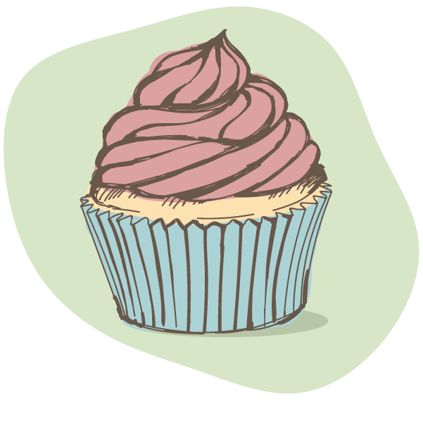 A cupcake with icing piped on top with a fluted cupcake liner.