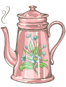 Hand drawn tea kettle with a flower decal